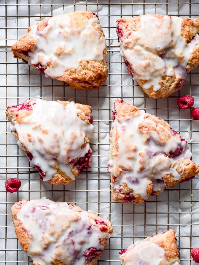 Easy Raspberry Scones with Lemon Vanilla Icing via Fork Knife Swoon