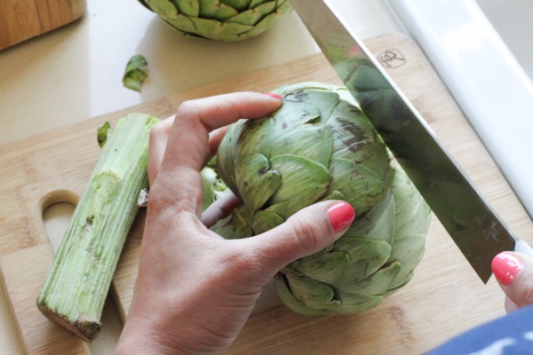 cut off the artichoke top