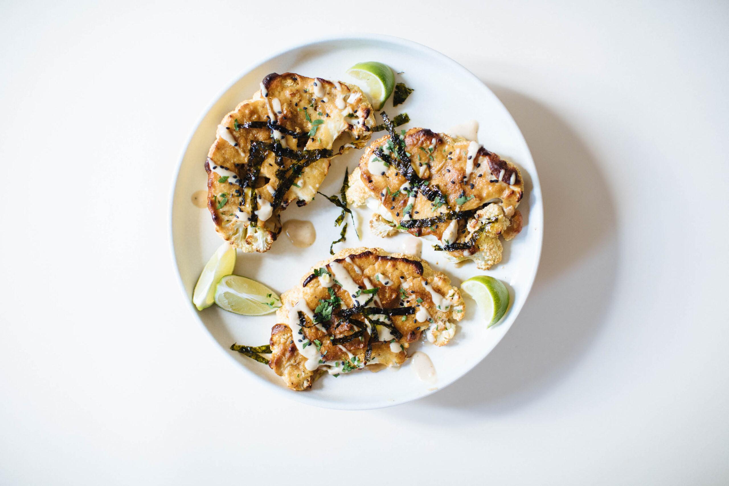 Tahini Miso Covered Cauliflower Steaks